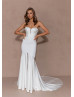 Ivory Satin Slit Minimalist Wedding Dress With Detachable Straps